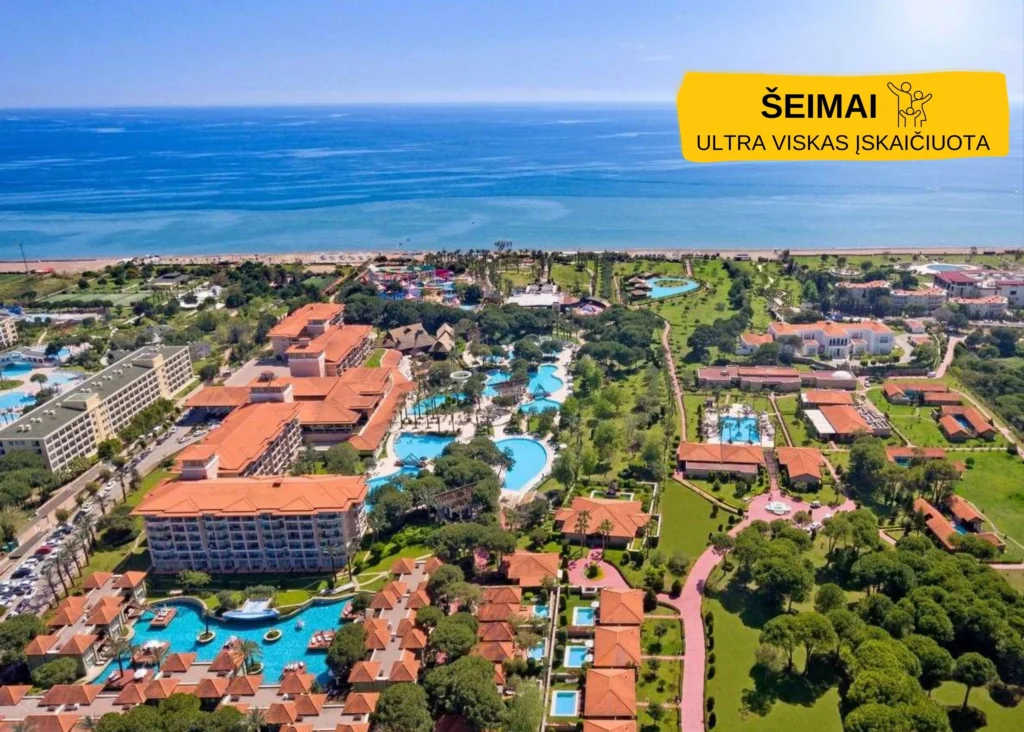IC Hotels Green Palace 5★ viešbutis iš viršaus su vaizdu į jūrą ir baseinais